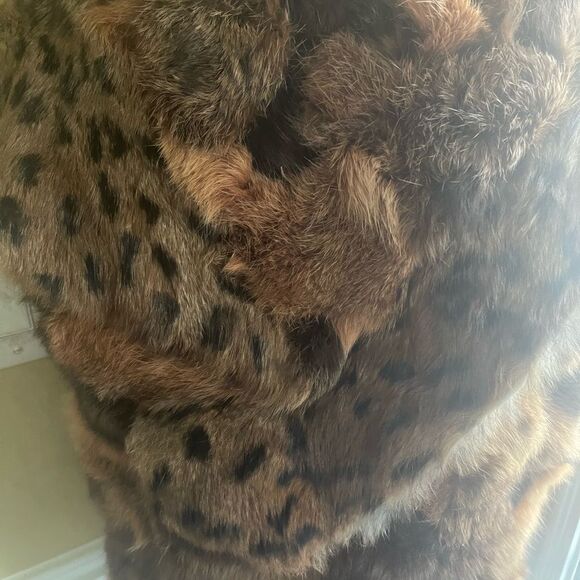 PATCHWORK RABBIT FUR VEST shades of Brown & Leopard print MADE IN HONG KONG SZM - Picture 5 of 16